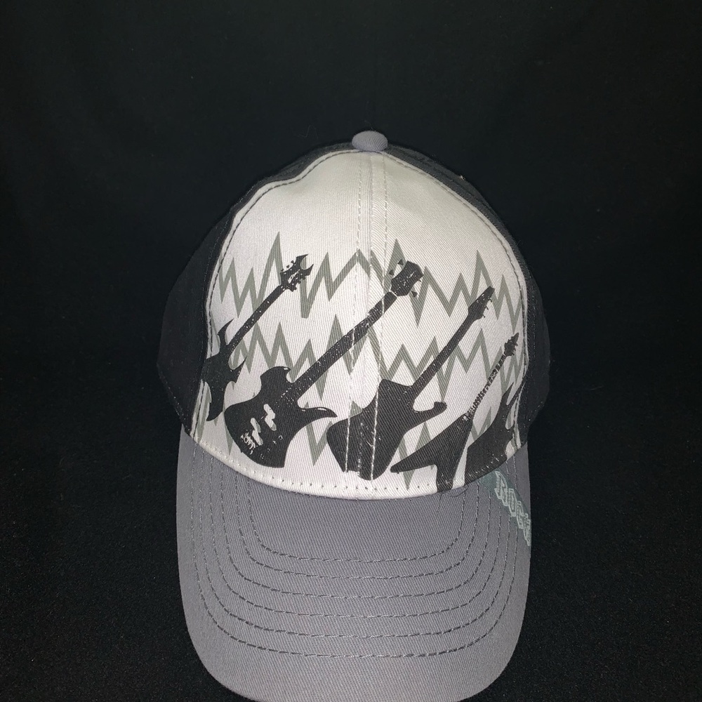 Men’s Gray and Black Guitar Print Hat Baseball Cap OS NWT